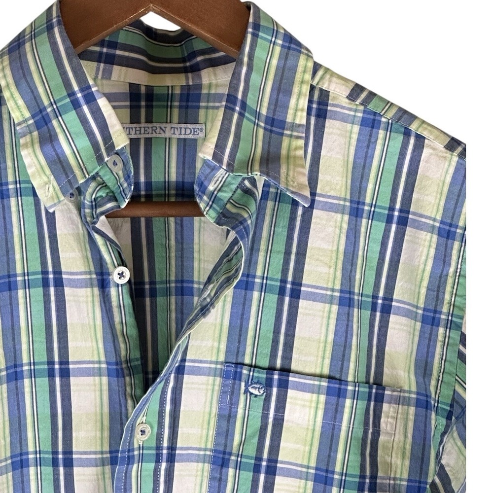Southern Tide Shirt Mens S Classic Fit Blue Plaid Cotton / Spandex Long Sleeve